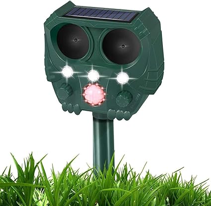 Animal Repellent, Solar Powered Ultrasonic Animal Repellent Motion Sensor and Flashing Light, IP65 Waterproof USB/Battery Operated, Outdoor Weatherproof Farm Scarer Repels All Animals